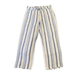 209WST38 Blue Stripe Linen Crop Pants